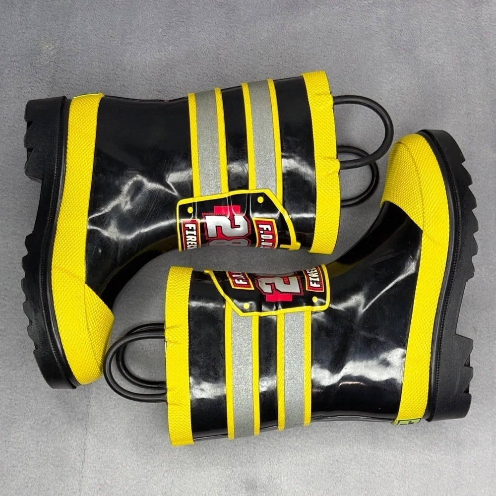 Western Chief Firefighter Rain Boots Toddler Size 9 Yellow Black Rubber Fireman